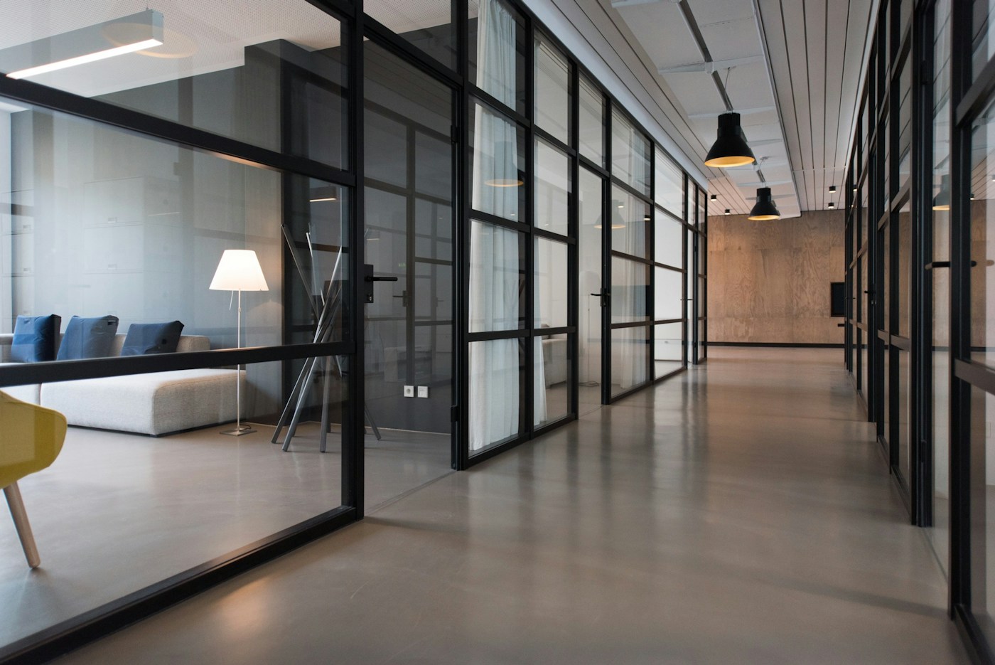 Light-filled collaborative workspace with shared desks for digital strategy and design